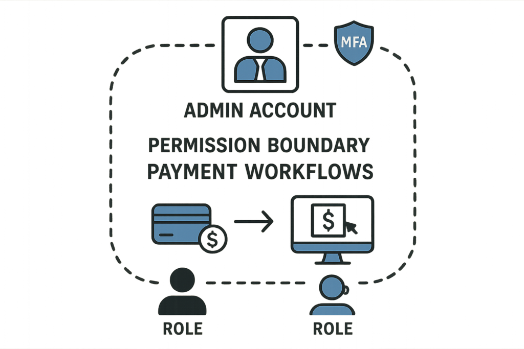 Diagram of admin permission boundary for payment workflows