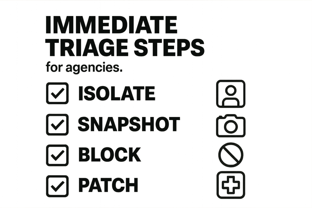 Graphic checklist of immediate triage steps for agency operators