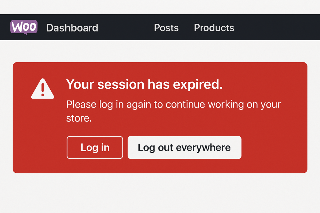 Mockup of session-management alert in WooCommerce admin panel