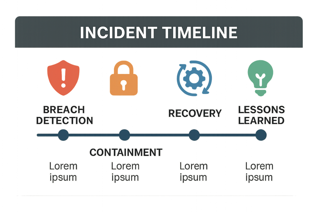 Timeline graphic of a WordPress admin access incident from detection to recovery
