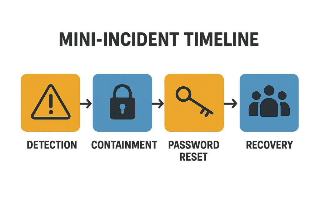 Incident timeline from detection to recovery