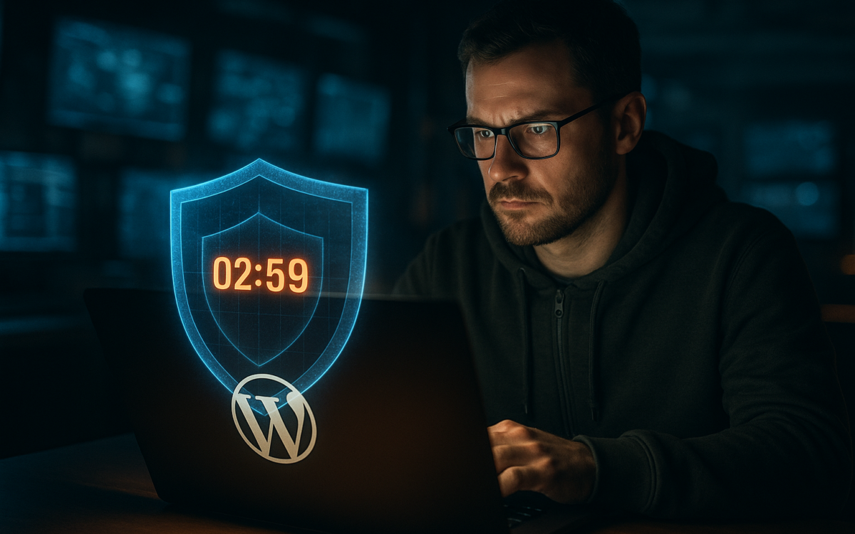 WordPress site owner protecting a site with a shield overlay and countdown timer