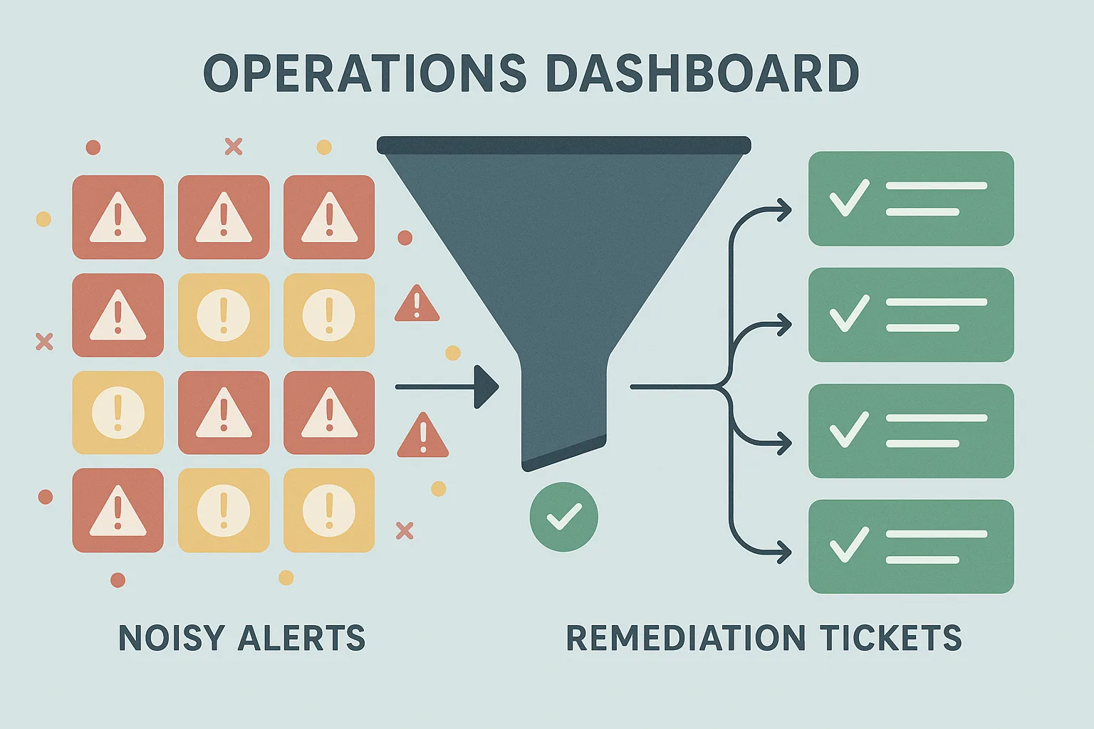 Operations dashboard filtering alerts into prioritized remediation tasks