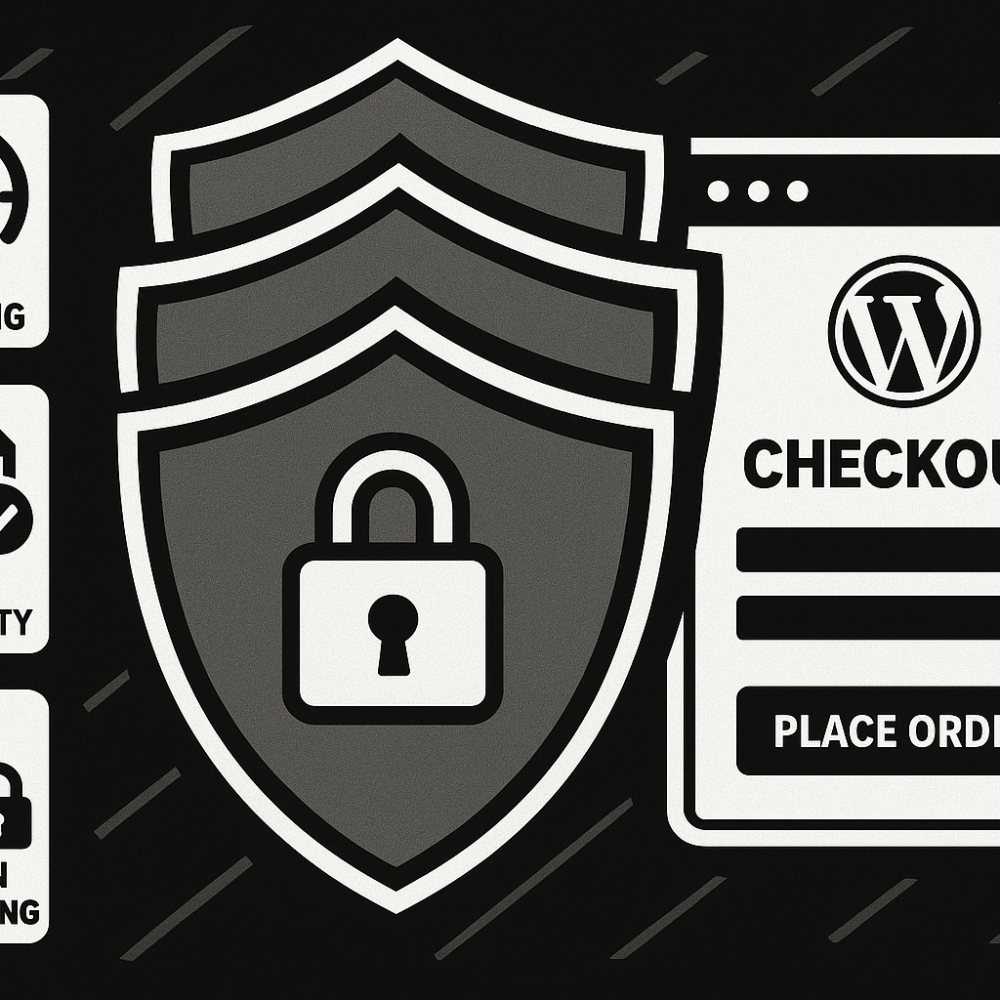 Diagram of layered security protecting a WordPress checkout flow