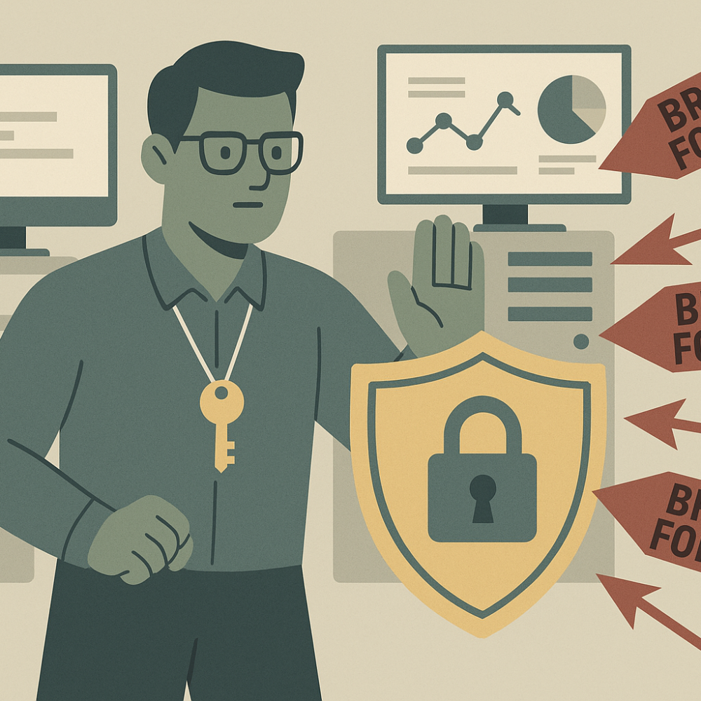 Agency operator supervising multiple WordPress sites blocking brute-force attacks with a shield