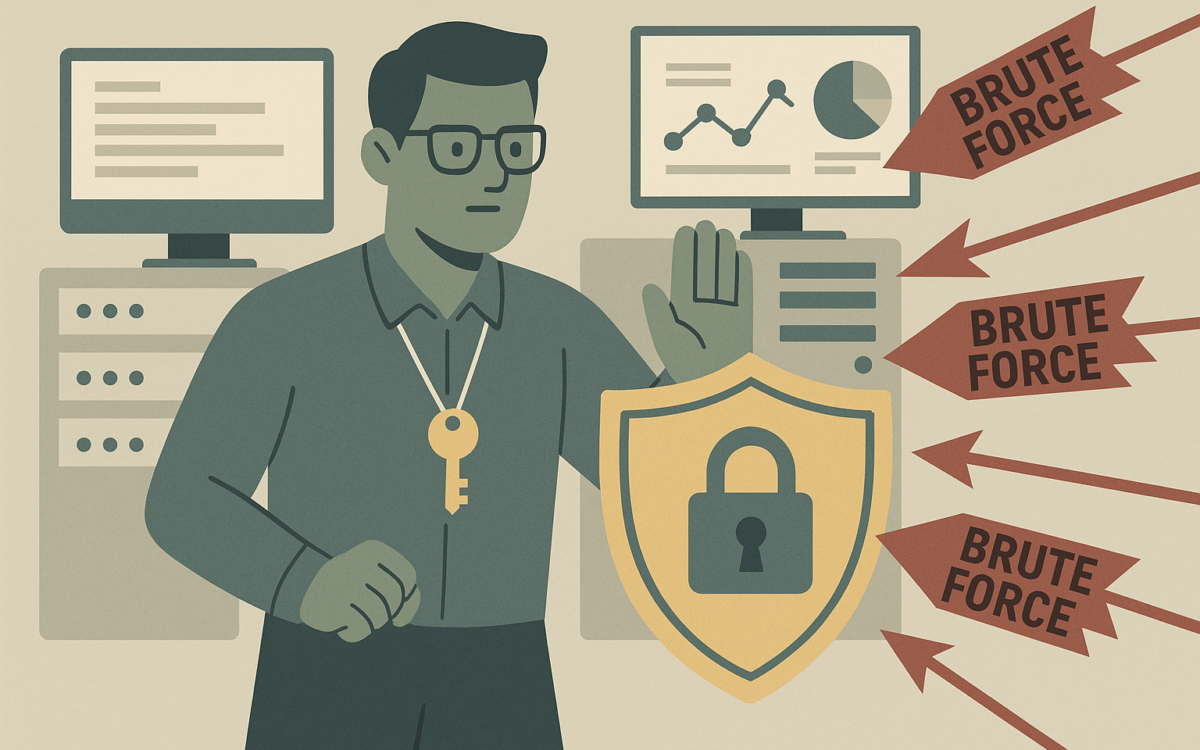 Agency operator supervising multiple WordPress sites blocking brute-force attacks with a shield