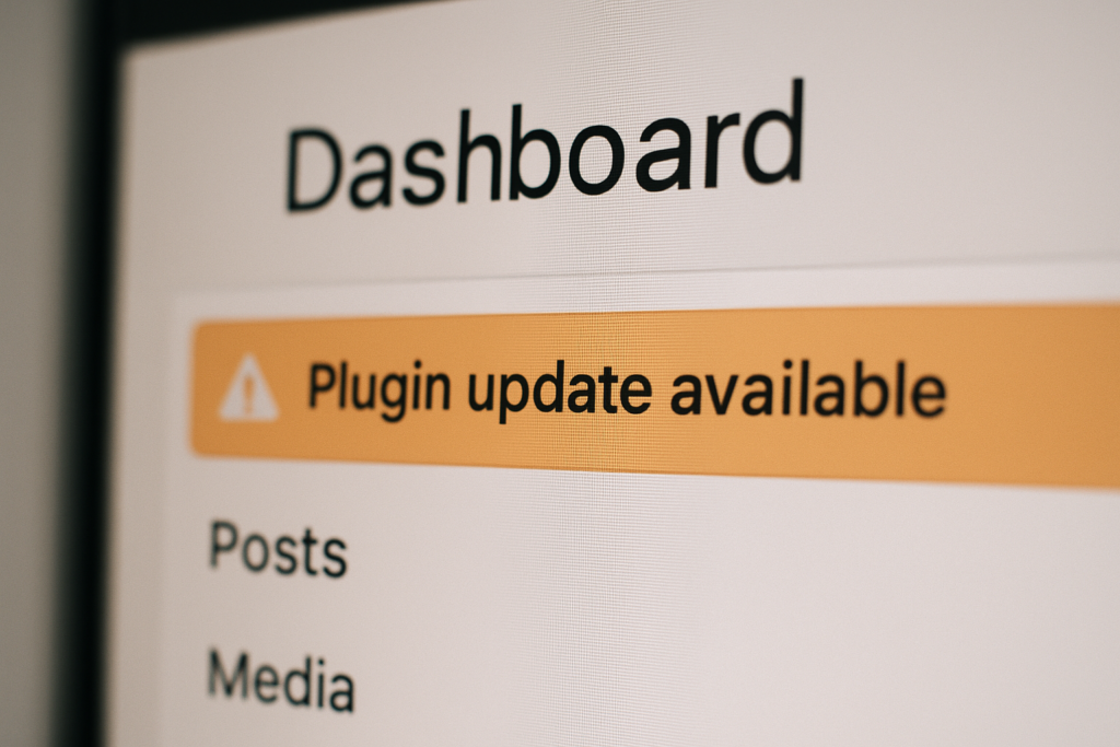 Dashboard showing a critical plugin update available