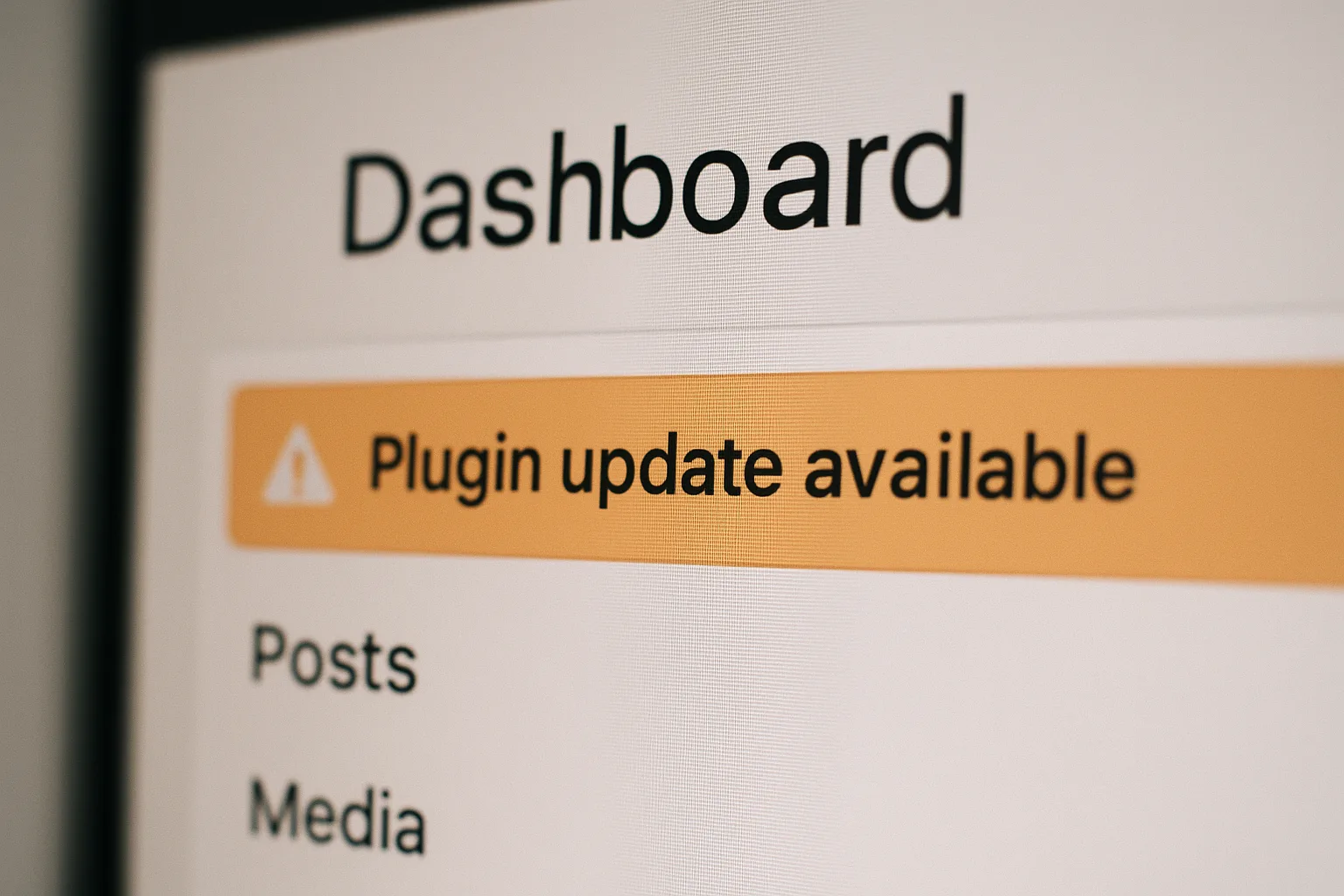 Dashboard showing a critical plugin update available