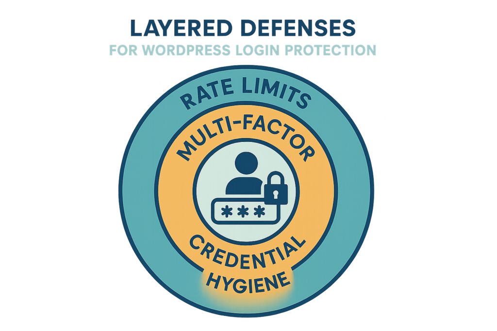 Layered defenses diagram for WordPress login protection