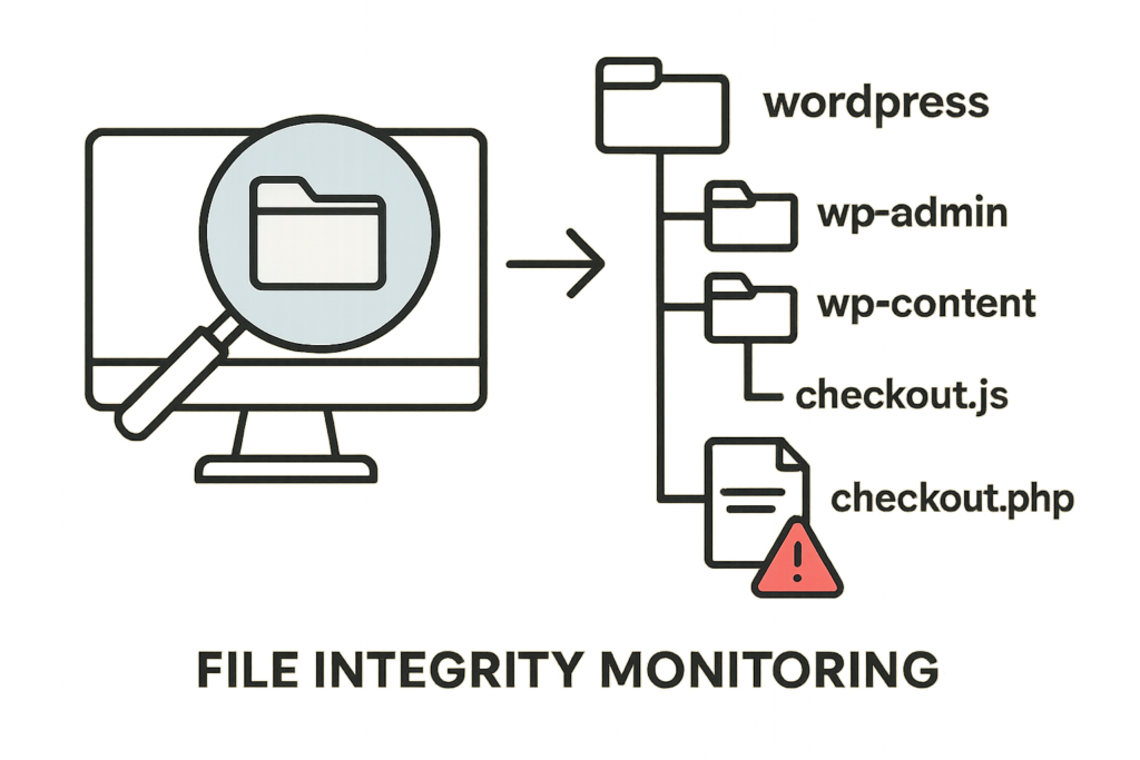 Diagram of file integrity monitoring scanning WordPress directories