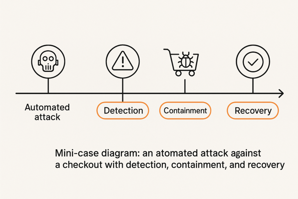 Incident timeline showing detection and containment for a checkout attack
