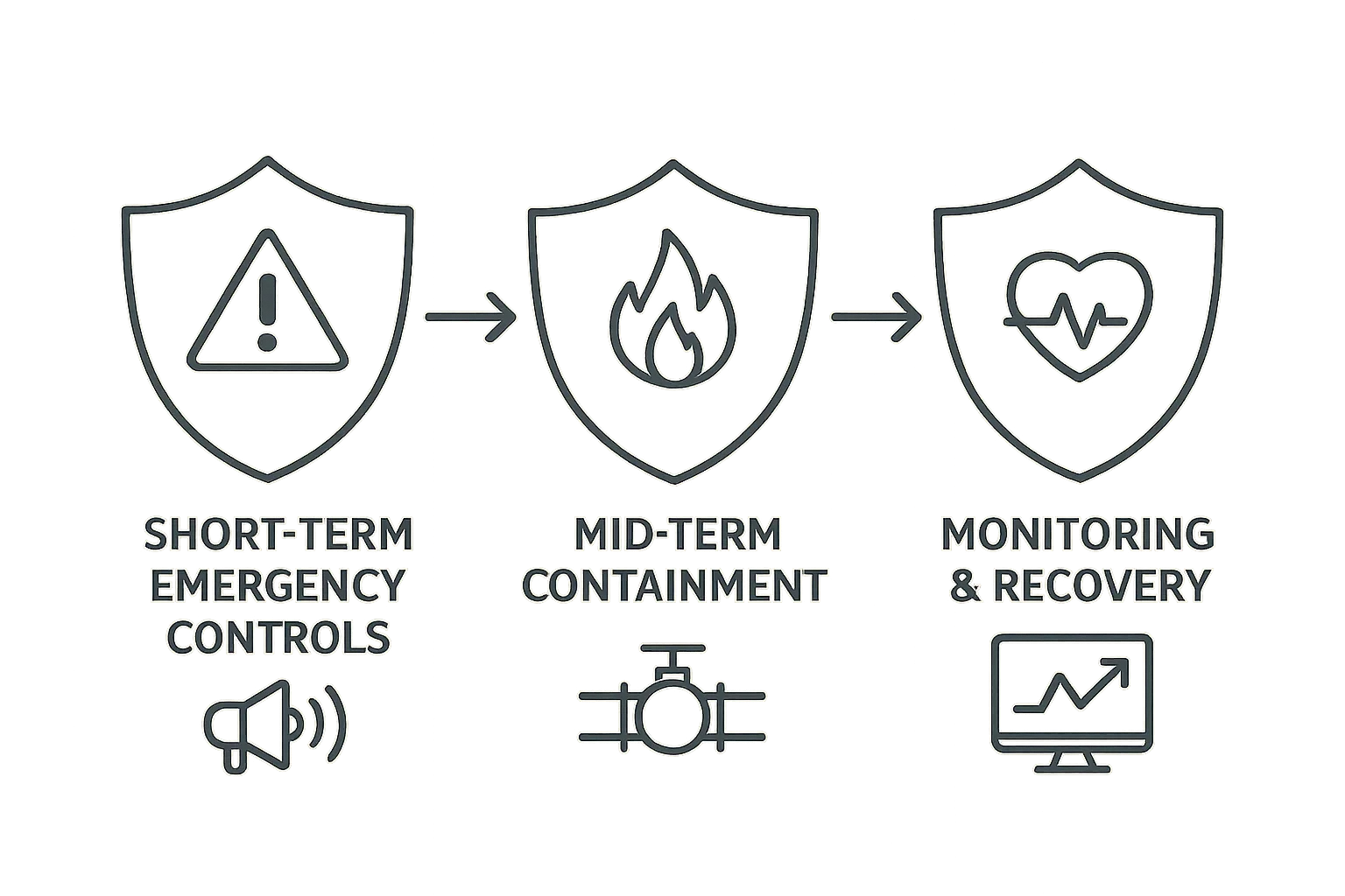 Layered defense diagram: emergency controls to recovery