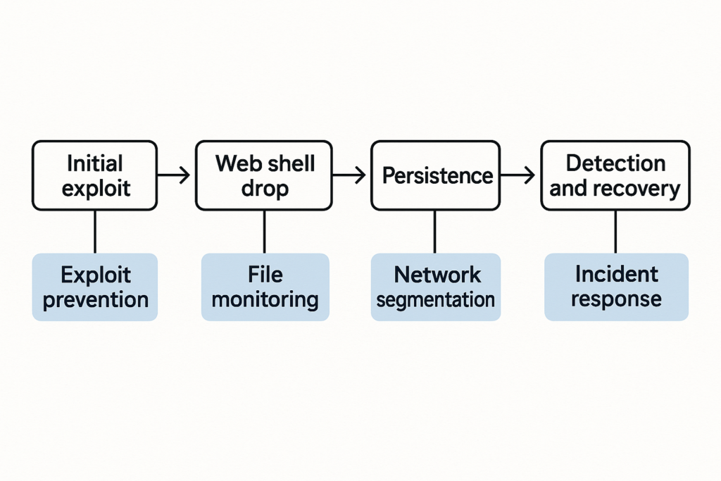 Incident timeline flowchart from exploit to recovery