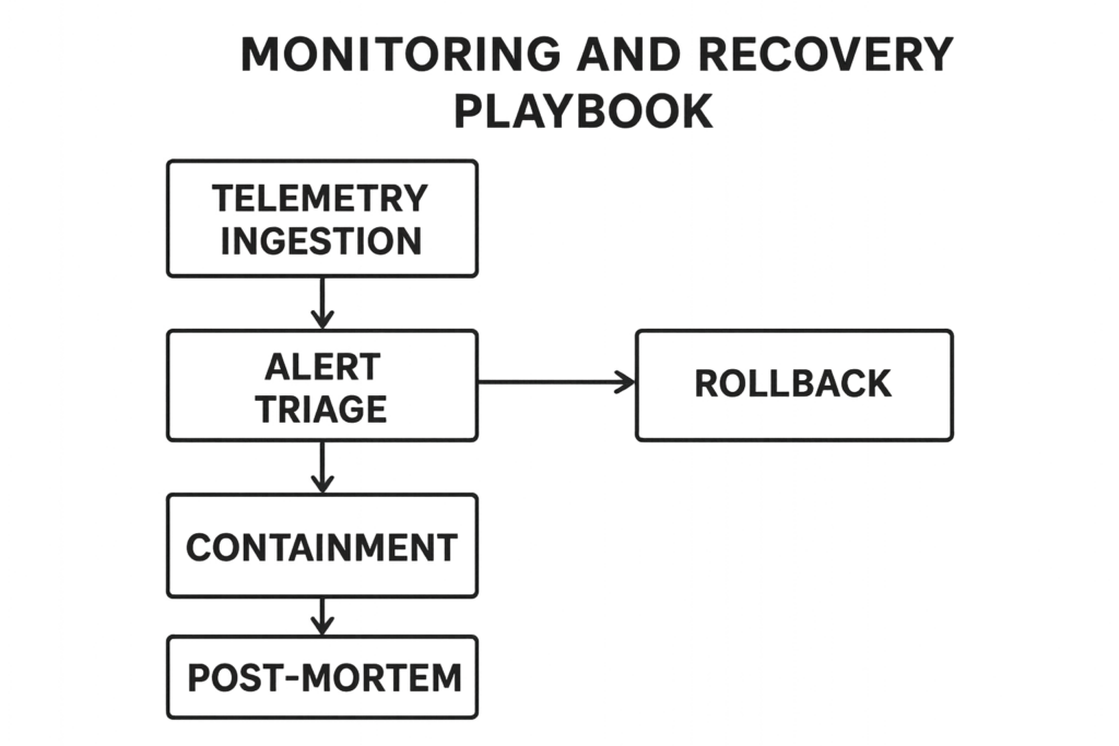 Monitoring and recovery playbook flowchart for incident response