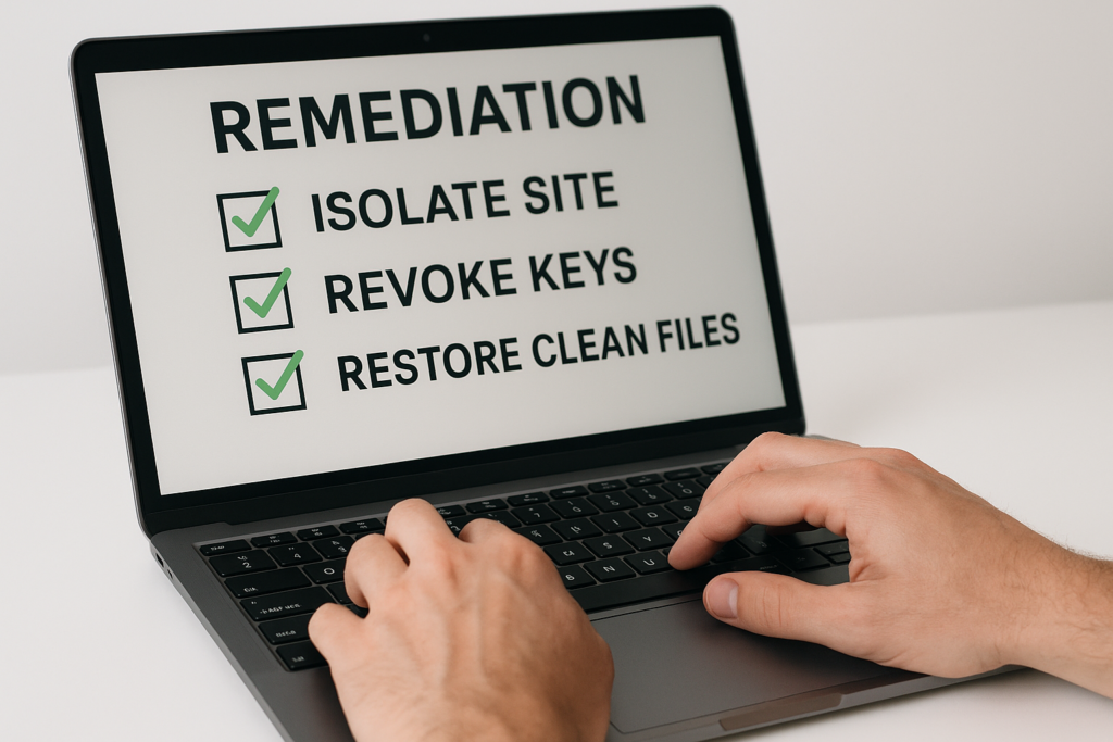 Operator typing remediation commands with checklist visible