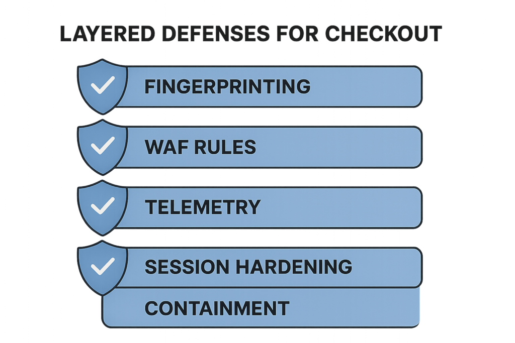 Layered defenses diagram for checkout flows