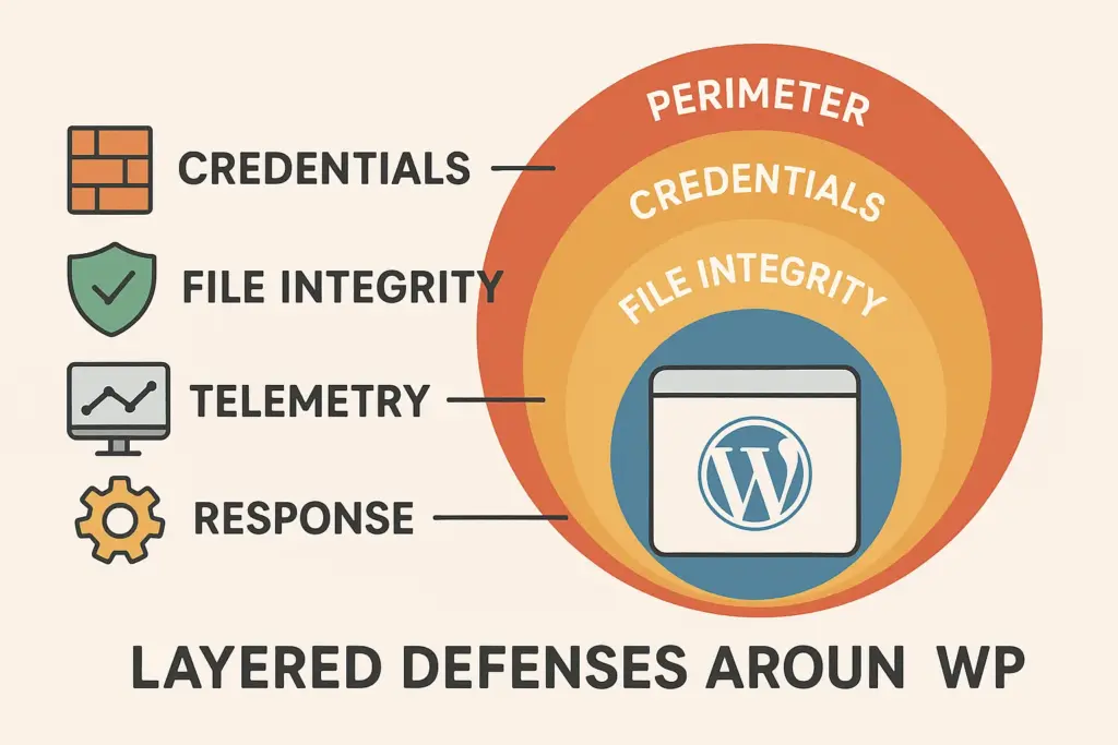 Layered defenses diagram for WordPress