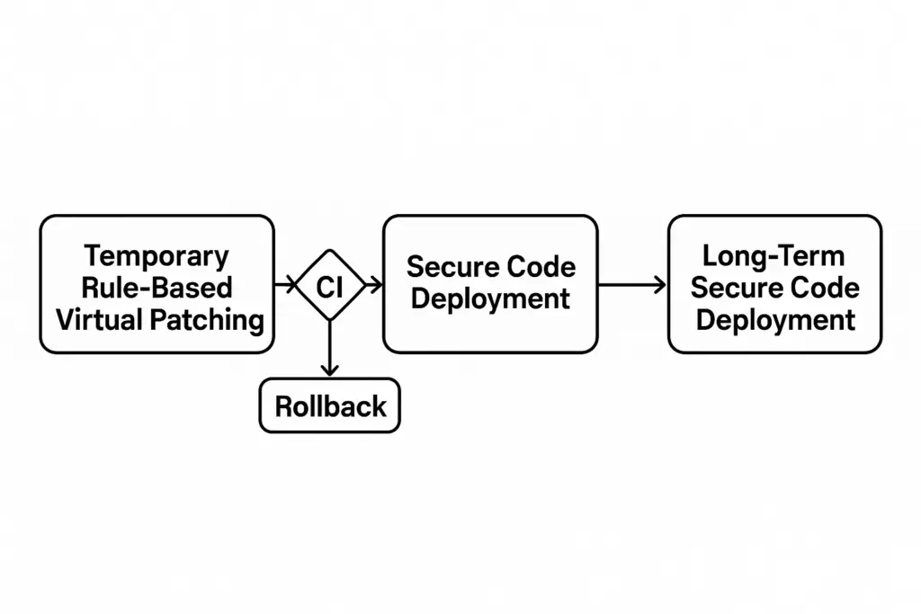 Flowchart for virtual patching into long-term code deployment