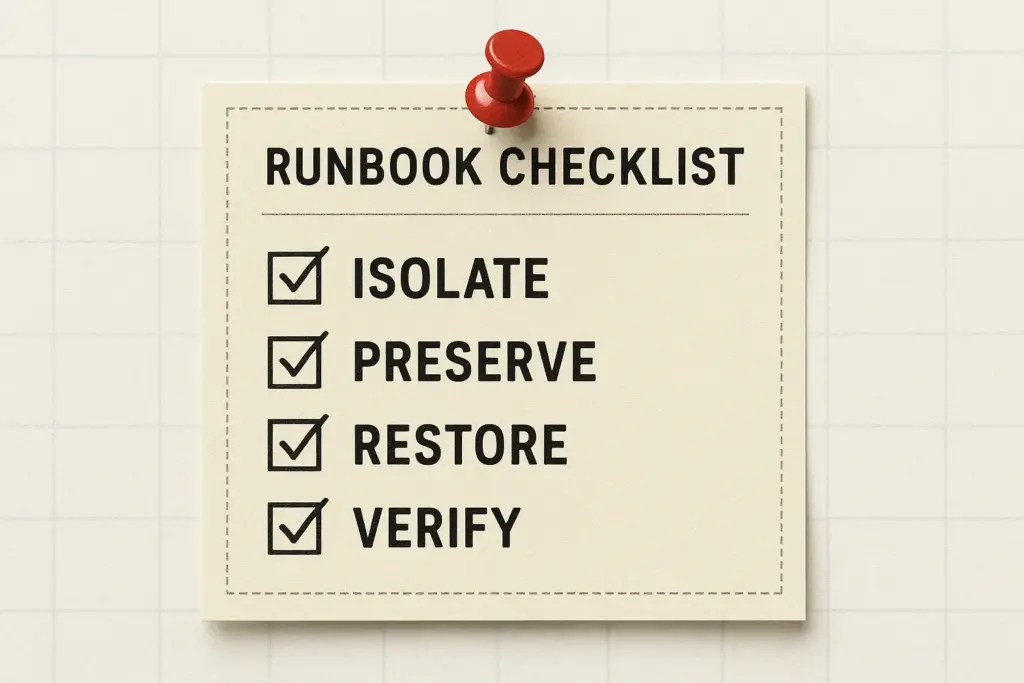 Runbook checklist card pinned on a virtual whiteboard